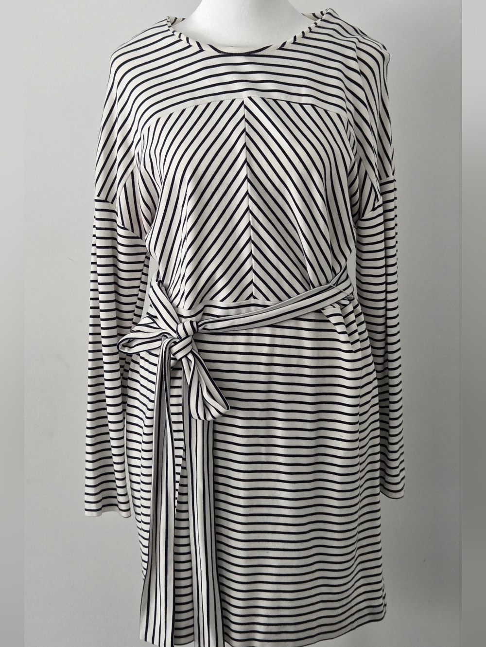 Dynamite Navy & White Striped Top with Belted Detail